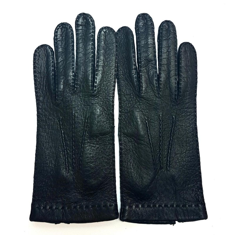 Gants en Cuir de Pécari Noirs Patt Non Doublés.