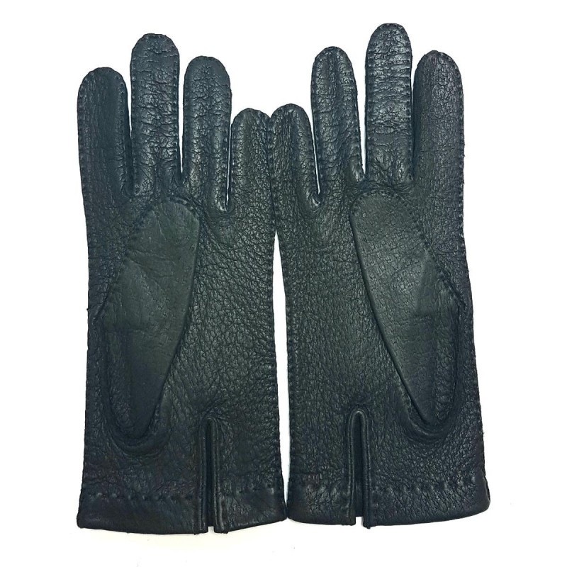 Gants en Cuir de Pécari Noirs Patt Non Doublés.