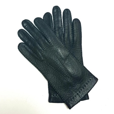 Gants en Cuir de Pécari Noirs Patt Non Doublés.