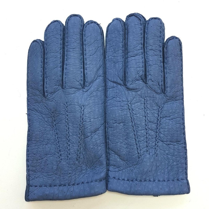 Gants en Cuir de Pécari Bleu Paul Doublés Cachemire.