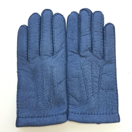 Gants en Cuir de Pécari Bleu Paul Doublés Cachemire.