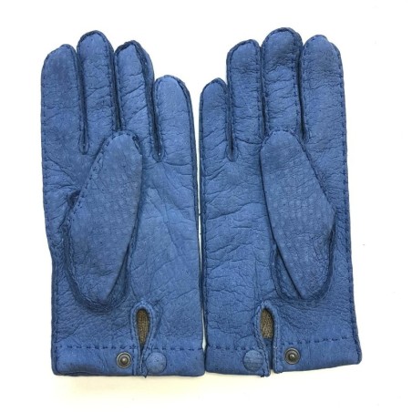 Gants en Cuir de Pécari Bleu Paul Doublés Cachemire.