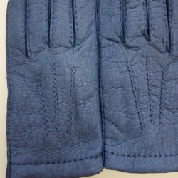 Gants en Cuir de Pécari Bleu Paul Doublés Cachemire.