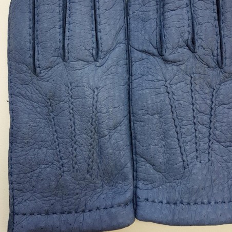 Gants en Cuir de Pécari Bleu Paul Doublés Cachemire.