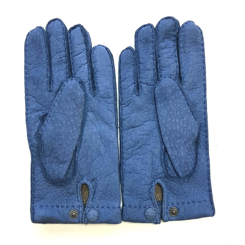 Gants en Cuir de Pécari Bleu Paul Doublés Cachemire.