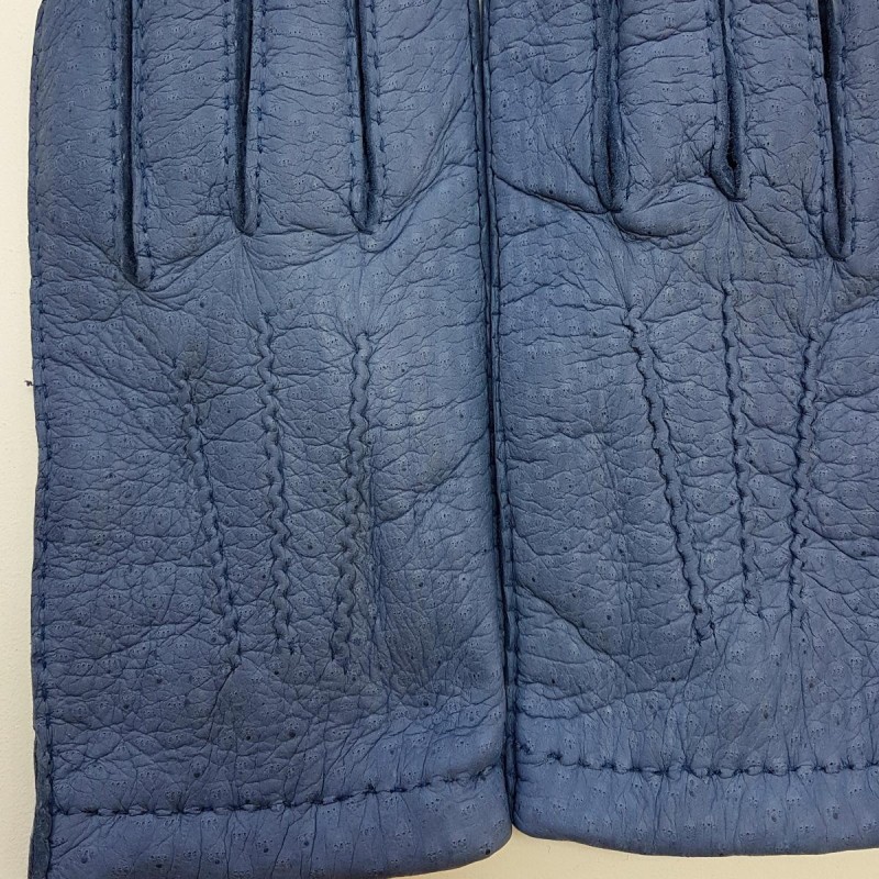 Gants en Cuir de Pécari Bleu Paul Doublés Cachemire.