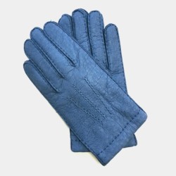 Gants en Cuir de Pécari Bleu Paul Doublés Cachemire.