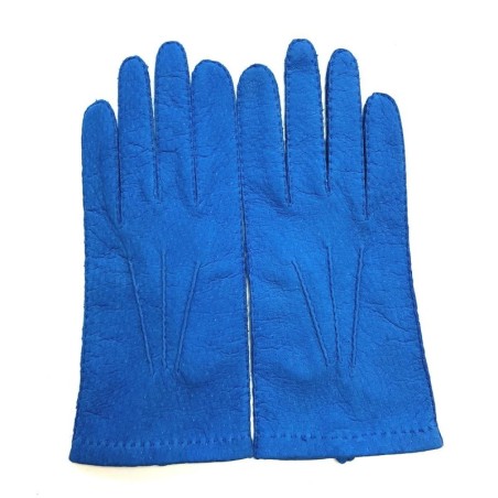 Gants en Cuir de Pécari Bleu de France Patt Non Doublés.