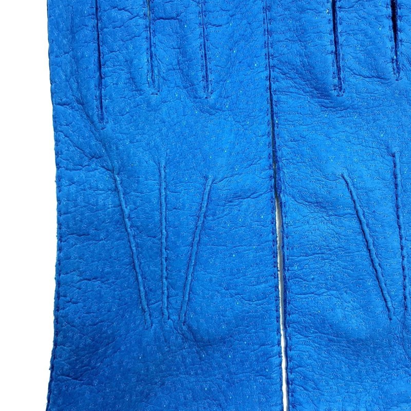 Gants en Cuir de Pécari Bleu de France Patt Non Doublés.