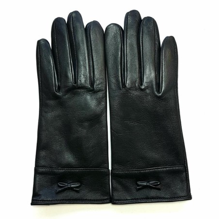 Gants en Cuir d'Agneau Noir Anémone Doublés Soie.