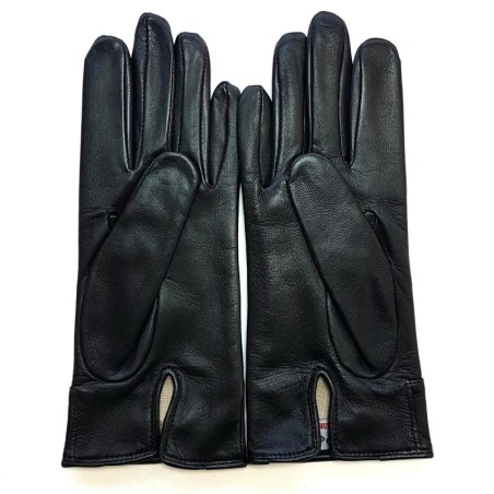Gants en Cuir d'Agneau Noir Anémone Doublés Soie.