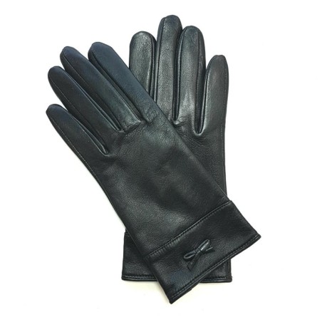 Gants en Cuir d'Agneau Noir Anémone Doublés Soie.