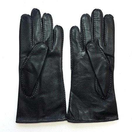Gants en Cuir d'Agneau Noirs Blancs Gisèle Doublés Soie.