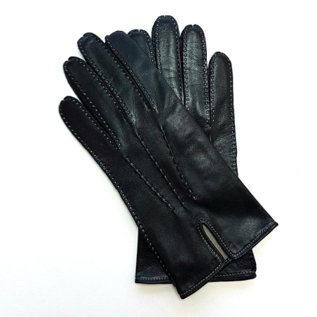 Gants en Cuir d'Agneau Noirs Blancs Gisèle Doublés Soie.