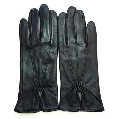 Gants en Cuir d'Agneau Noirs Julie Doublés en Soie.