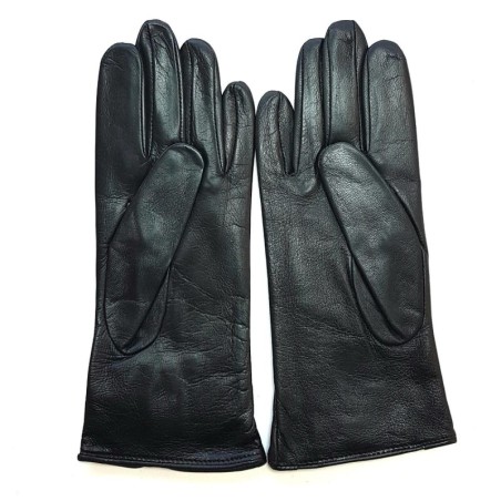 Gants en Cuir d'Agneau Noirs Julie Doublés en Soie.