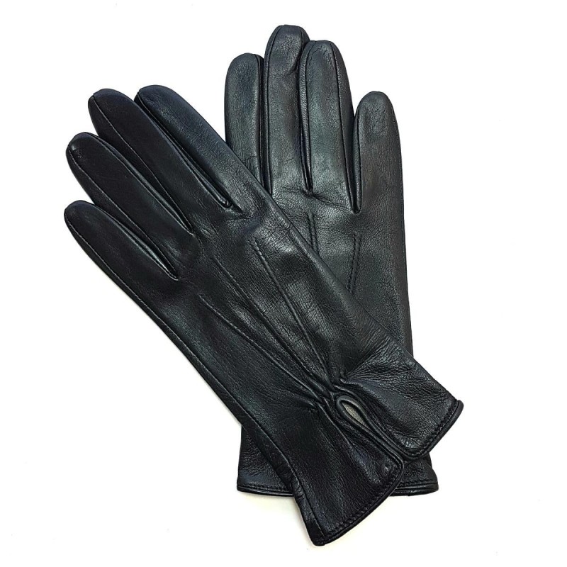 Gants en Cuir d'Agneau Noirs Julie Doublés en Soie.