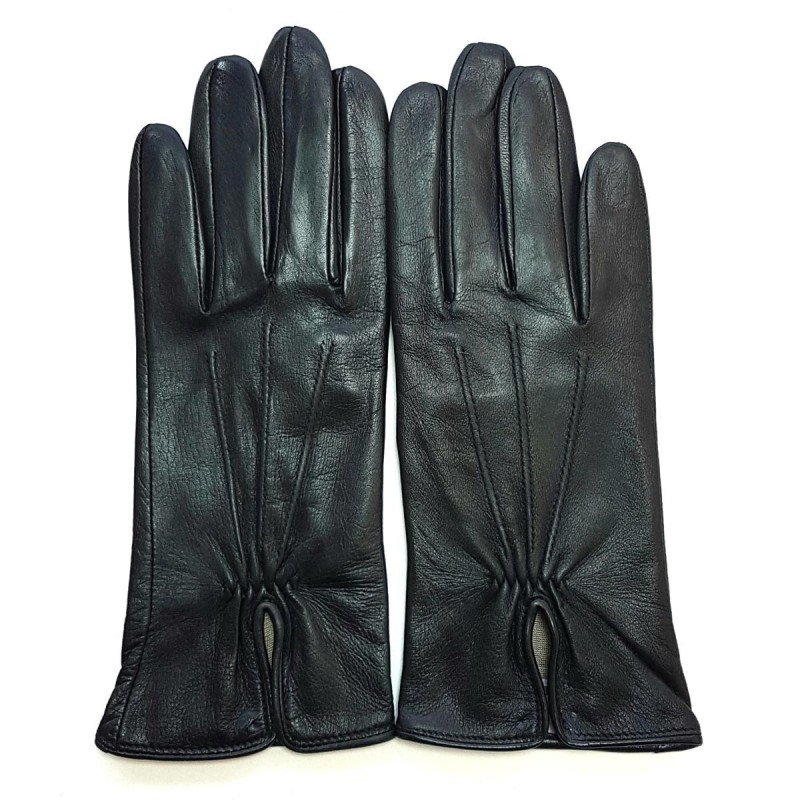 Gants en Cuir d'Agneau Noirs Julie Doublés en Soie.