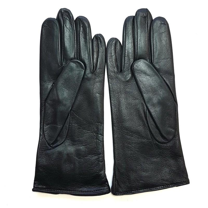 Gants en Cuir d'Agneau Noirs Julie Doublés en Soie.