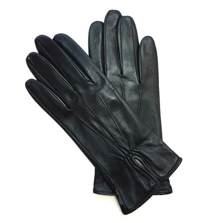 Gants en Cuir d'Agneau Noirs Julie Doublés en Soie.