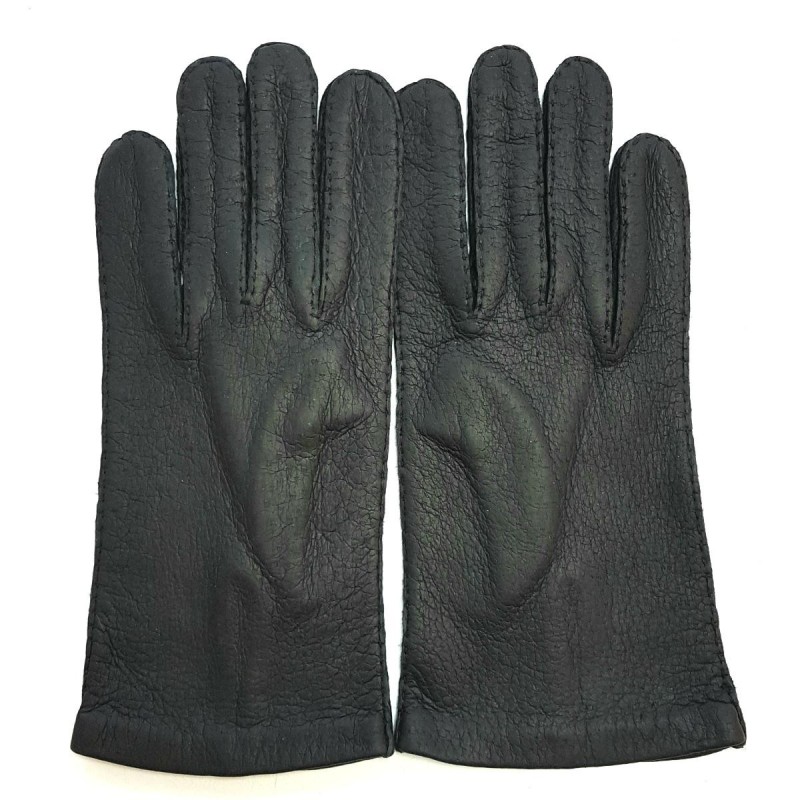 Gants en Cuir de Pécari Noir Michel Doublés Soie.
