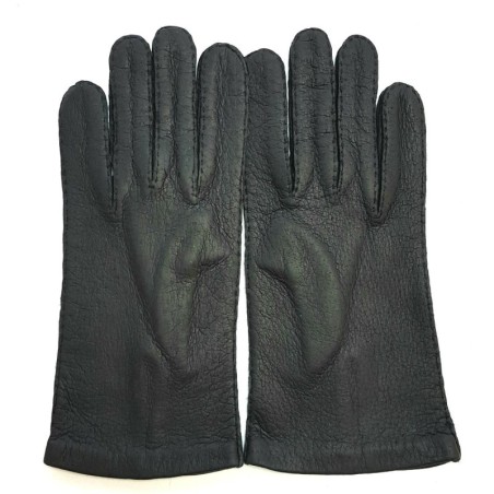 Gants en Cuir de Pécari Noir Michel Doublés Soie.