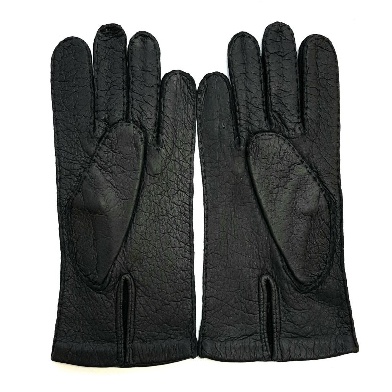 Gants en Cuir de Pécari Noir Michel Doublés Soie.