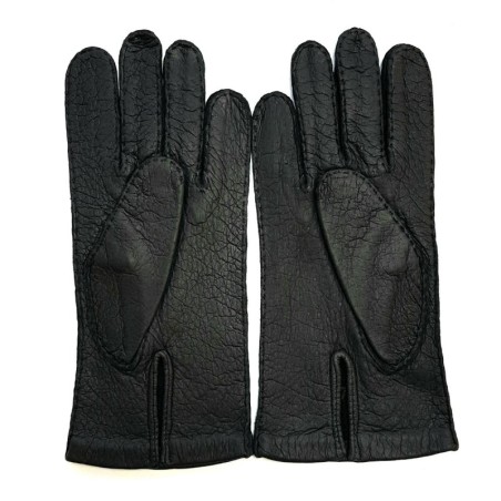 Gants en Cuir de Pécari Noir Michel Doublés Soie.