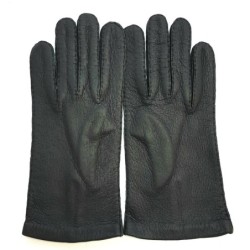 Gants en Cuir de Pécari Noir Michel Doublés Soie.