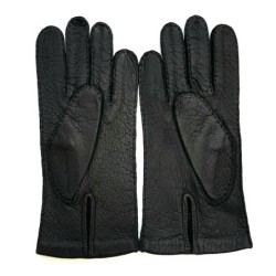 Gants en Cuir de Pécari Noir Michel Doublés Soie.