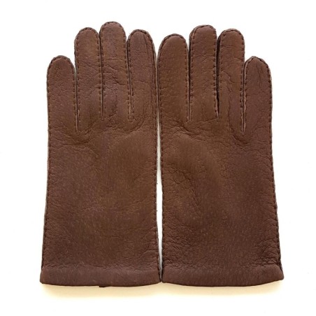 Gants en Cuir de Pécari Marron Foncé Michel Non Doublés.