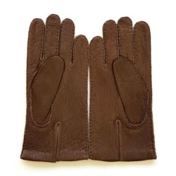 Gants en Cuir de Pécari Marron Foncé Michel Non Doublés.