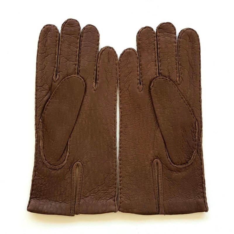 Gants en Cuir de Pécari Marron Foncé Michel Non Doublés.