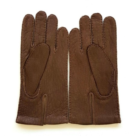 Gants en Cuir de Pécari Marron Foncé Michel Non Doublés.