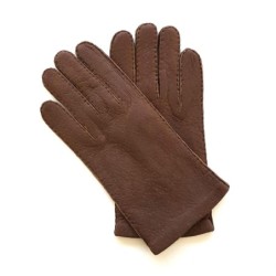 Gants en Cuir de Pécari Marron Foncé Michel Non Doublés.
