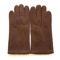 Gants en Cuir de Pécari Marron Foncé Michel Non Doublés.
