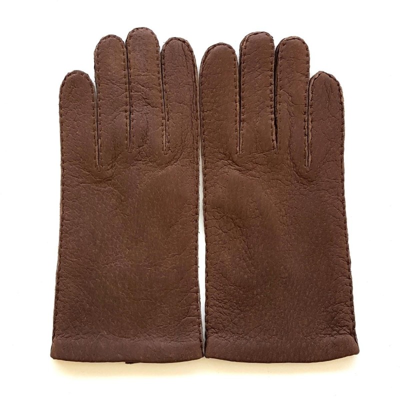 Gants en Cuir de Pécari Marron Foncé Michel Non Doublés.