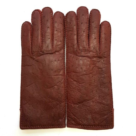 Gants en Cuir de Pécari et Autruche Bordeaux Adèle Doublés Alpaga.