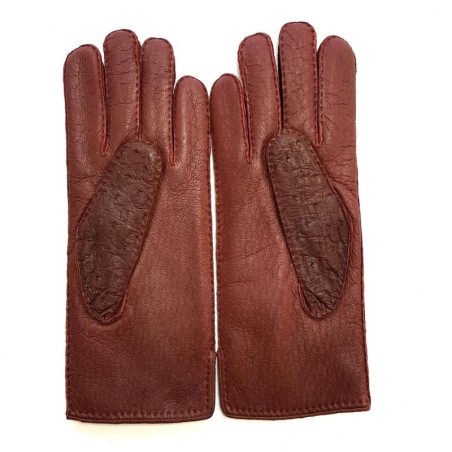 Gants en Cuir de Pécari et Autruche Bordeaux Adèle Doublés Alpaga.