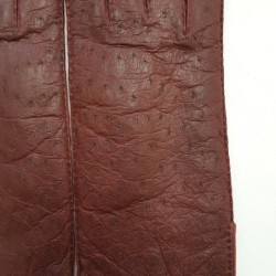 Gants en Cuir de Pécari et Autruche Bordeaux Adèle Doublés Alpaga.