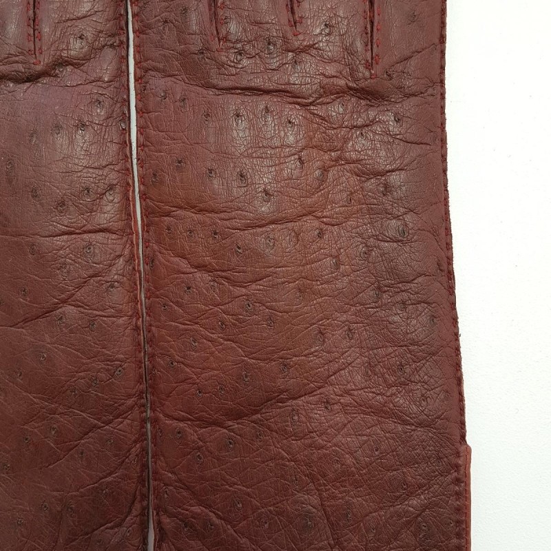 Gants en Cuir de Pécari et Autruche Bordeaux Adèle Doublés Alpaga.