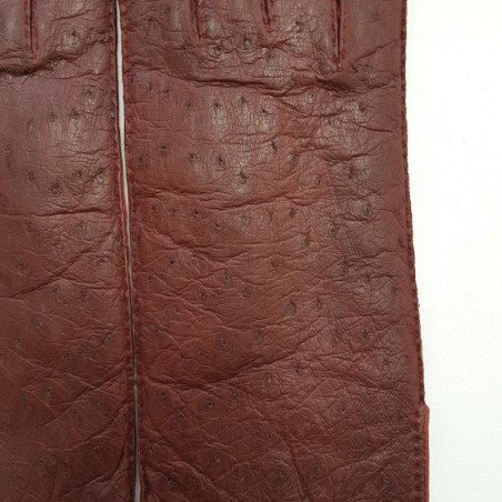 Gants en Cuir de Pécari et Autruche Bordeaux Adèle Doublés Alpaga.