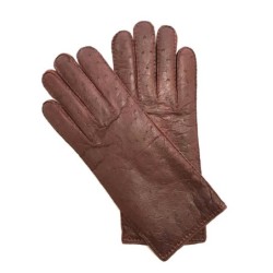 Gants en Cuir de Pécari et Autruche Bordeaux Adèle Doublés Alpaga.
