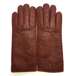 Gants en Cuir de Pécari et Autruche Bordeaux Adèle Doublés Alpaga.