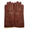 Gants en Cuir de Pécari et Autruche Bordeaux Adèle Doublés Alpaga.