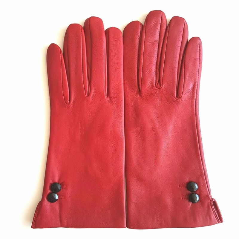 Gants en Cuir d'Agneau Rouge Noir Clémentine Doublés Soie.