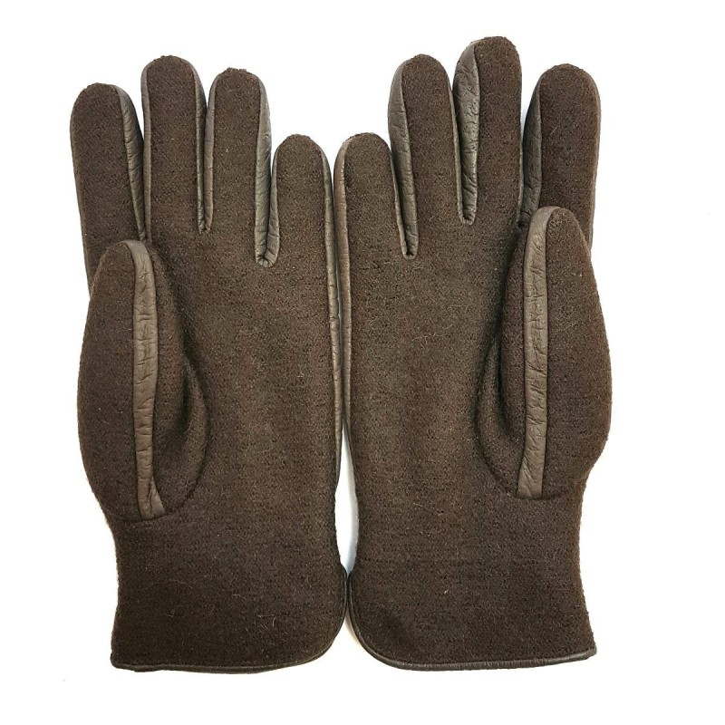 Gants en Laine Alpaga Cuir de Pécari Marron Moyra Doublés Mérinos.