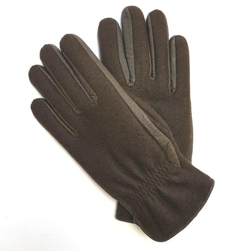 Gants en Laine Alpaga Cuir de Pécari Marron Moyra Doublés Mérinos.