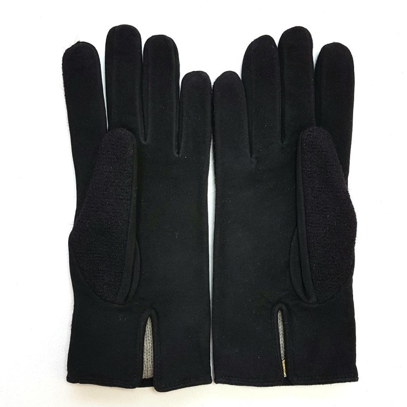 Gants en Laine Alpaga Cuir Chèvre Velours Noirs Jeanie Doublés Alpaga.