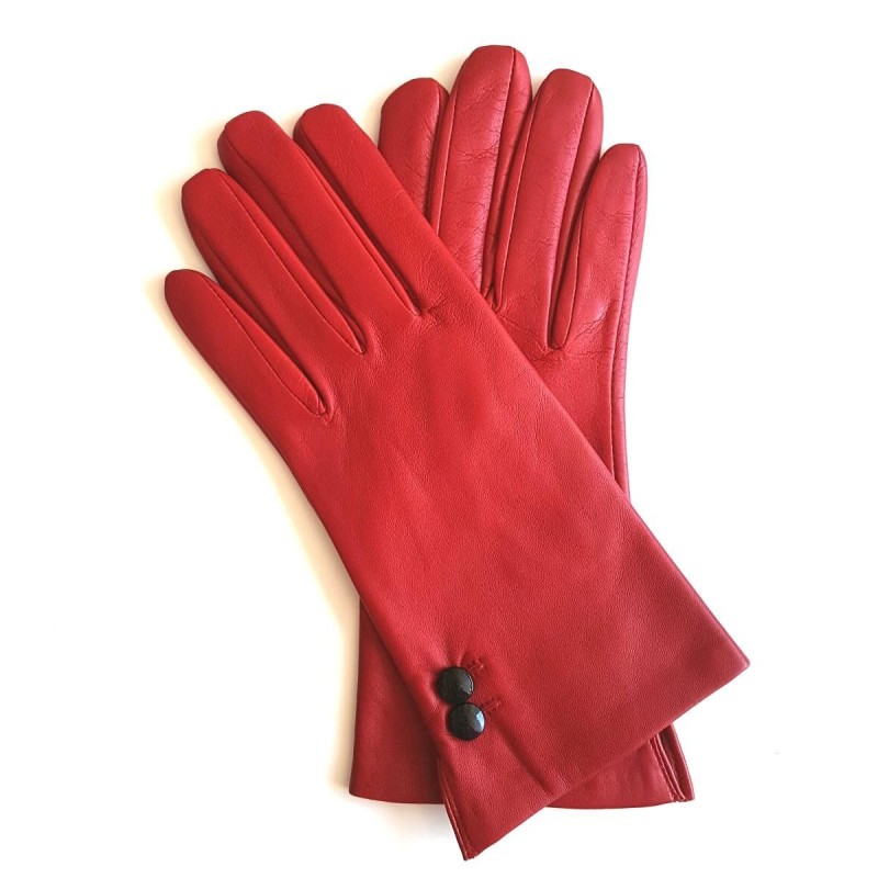 Gants en Cuir d'Agneau Rouge Noir Clémentine Doublés Soie.